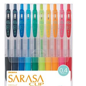 ZEBRA Sarasa Clip Gel Ink Ballpoint Pen, 0.4mm, 10 Color Set (JJS15-10CA)