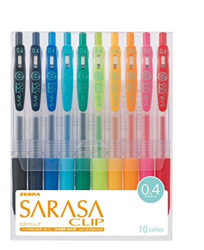 ZEBRA Sarasa Clip Gel Ink Ballpoint Pen, 0.4mm, 10 Color Set (JJS15-10CA)