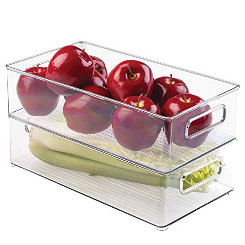 iDesign Plastic Pantry and Kitchen Storage Freezer and Fridge Organizer Bin with Easy Grip Handles, 14.5" x 8" x 4", Clear, 2 Count