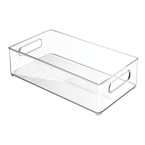 iDesign Plastic Pantry and Kitchen Storage Freezer and Fridge Organizer Bin with Easy Grip Handles, 14.5" x 8" x 4", Clear, 2 Count