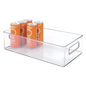 iDesign Plastic Pantry and Kitchen Storage Freezer and Fridge Organizer Bin with Easy Grip Handles, 14.5" x 8" x 4", Clear, 2 Count