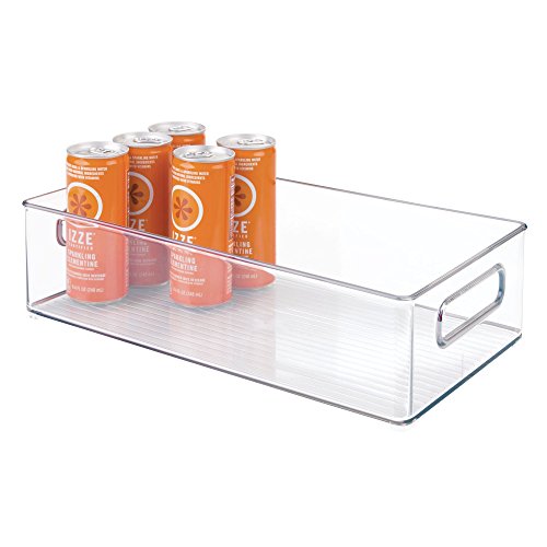 iDesign Plastic Pantry and Kitchen Storage Freezer and Fridge Organizer Bin with Easy Grip Handles, 14.5" x 8" x 4", Clear, 2 Count