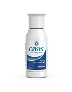closys ultra sensitive mouthwash, 3.4 ounce travel size (48 count), unflavored, alcohol free, dye free, ph balanced, helps soothe entire mouth