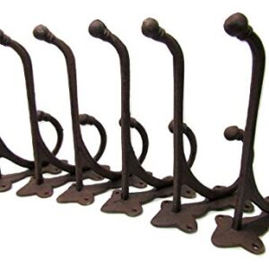 Cast Iron Coat Harness Hooks Hangers Set of 6 Large 9.5 x 4 Inch Rustic Style