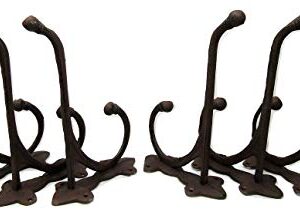 Cast Iron Coat Harness Hooks Hangers Set of 6 Large 9.5 x 4 Inch Rustic Style