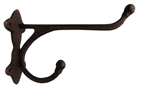 Cast Iron Coat Harness Hooks Hangers Set of 6 Large 9.5 x 4 Inch Rustic Style