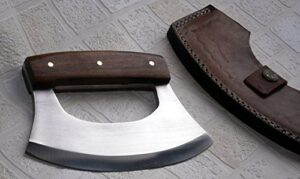 rk-ttc-110 handmade 440c stainless steel ulu kitchen knife - wood handle