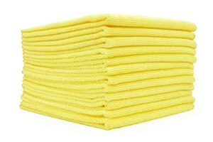 the rag company - all-purpose microfiber terry cleaning towels - commercial grade, highly absorbent, lint-free, streak-free, kitchens, bathrooms, offices, 300gsm, 14in x 14in, yellow (12-pack)
