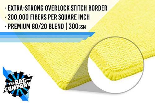 The Rag Company - All-Purpose Microfiber Terry Cleaning Towels - Commercial Grade, Highly Absorbent, Lint-Free, Streak-Free, Kitchens, Bathrooms, Offices, 300gsm, 14in x 14in, Yellow (12-Pack)