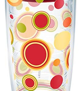 Tervis Made in USA Double Walled Fiesta Insulated Tumbler Cup Keeps Drinks Cold & Hot, 16oz - Red Lid, Sunny Dots