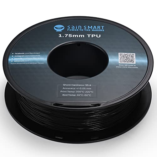 SainSmart TPU Filament 1.75, Blck Flexible TPU 3D Printing Filament, 1.75 mm, 0.8 kg, Dimensional Accuracy +/- 0.05 mm