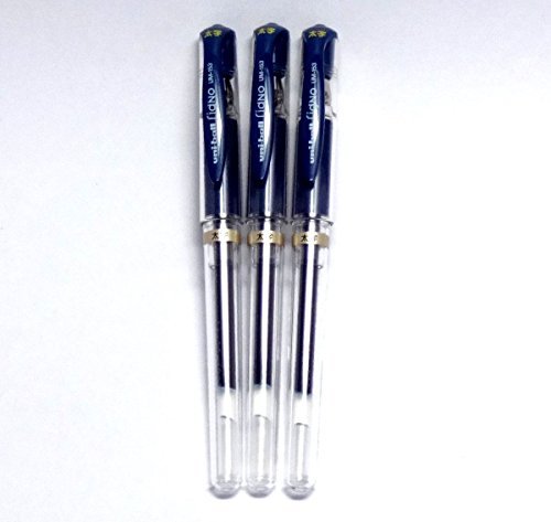 Uni-Ball Signo Broad Point Gel Impact Pen Blue Black Ink, 3 pens per Pack (Japan Import) [Komainu-Dou Original Package]