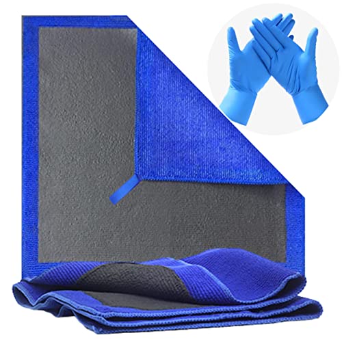 Clay Bar Towel Pack of 2 with 2 Gifted Gloves AutoCare Fine Grade Microfiber Clay Towel Auto Detailing Towel Clay Bar Alternative for Car Detailing-Blue