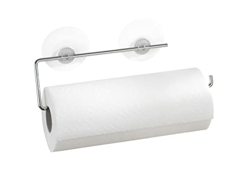 WENKO Paper Towel Holder Wall Mount in Silver, Under Counter Paper Towel Holder, Papertowel Holder, No Drilling and No Adhesives, Easy to Use, for Kitchen and Bath, 12x3 in