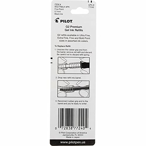 Refill for G2 Gel, Dr. Grip Gel/Ltd, ExecuGel G6, Q7, Fine Tip, Black, 2/Pack