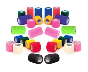 prairie horse supply vet wrap tape bulk (assorted colors) (18 pack) (2 inches x 15 feet) vet wrap medical first aid tape self adhesive adherent for ankle wrist sprains and swelling