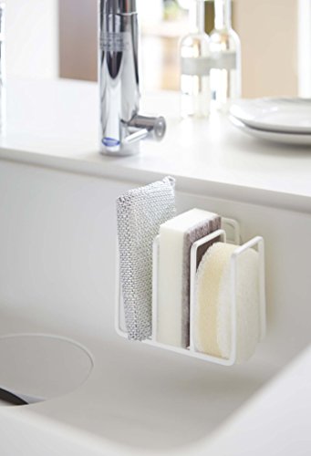 Yamazaki Home 3 Sponge Holder Rack Organizer for Kitchen Sink | Steel, One Size, White