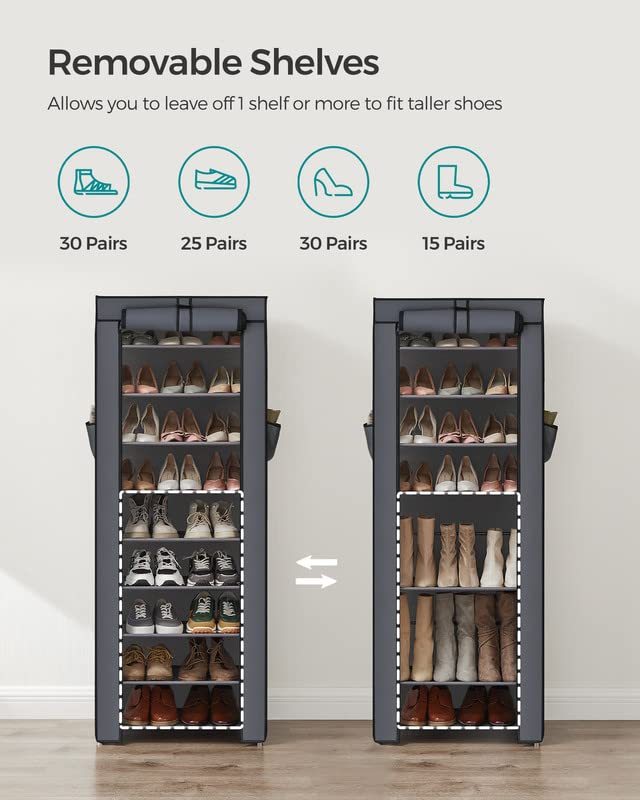 SONGMICS Shoe Rack, 9 Tier Shoe Organizer with Nonwoven Fabric Cover, Shoe Storage Shelf for 27-35 Pairs of Shoes, Entryway, Suitable for Sneakers, High Heels, Flats, and Boots, Grey URXJ10G