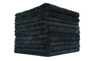 the rag company - creature edgeless auto detailing towels (10-pack) professional 70/30 blend, dual-pile plush microfiber, buffing & polishing, 420gsm, 16in x 16in, black