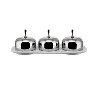 alessi "dressed" three-section jam tray in porcelain with lids in 18/10 stainless steel mirror polished, white