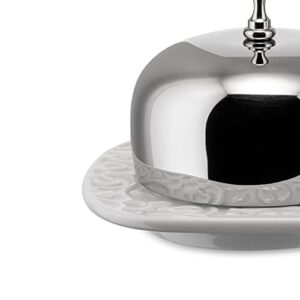 Alessi "Dressed" Three-Section Jam Tray in Porcelain With Lids in 18/10 Stainless Steel Mirror Polished, White