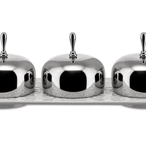 Alessi "Dressed" Three-Section Jam Tray in Porcelain With Lids in 18/10 Stainless Steel Mirror Polished, White