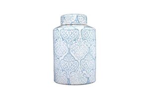 creative co-op decorative ceramic ginger jar with lid, blue and white large