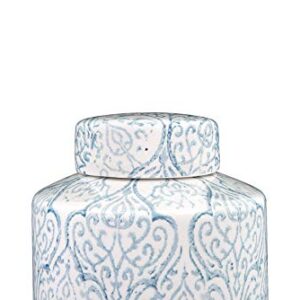 Creative Co-Op Decorative Ceramic Ginger Jar with Lid, Blue and White Large