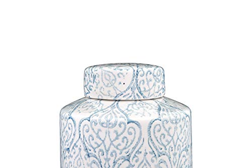 Creative Co-Op Decorative Ceramic Ginger Jar with Lid, Blue and White Large