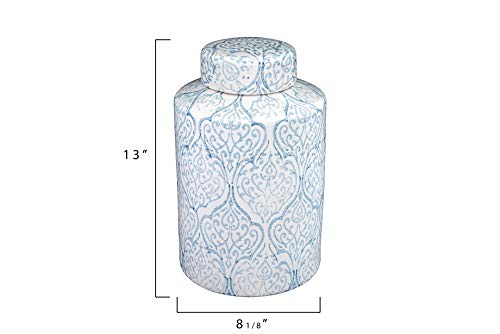 Creative Co-Op Decorative Ceramic Ginger Jar with Lid, Blue and White Large