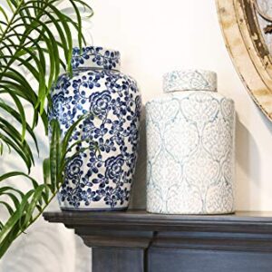 Creative Co-Op Decorative Ceramic Ginger Jar with Lid, Blue and White Large