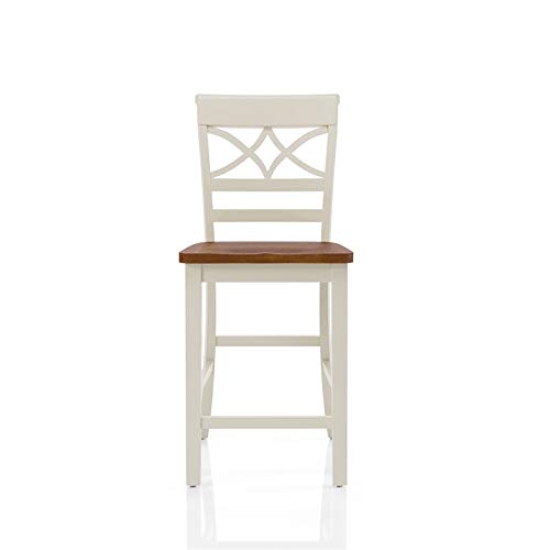 Furniture of America Cherrine Country Style Pub Dining Chair, Oak/Vintage White, Set of 2