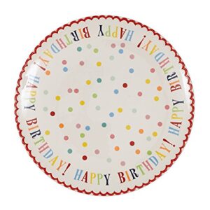 dii happy birthday stoneware cake plate, white, 12 inch diameter