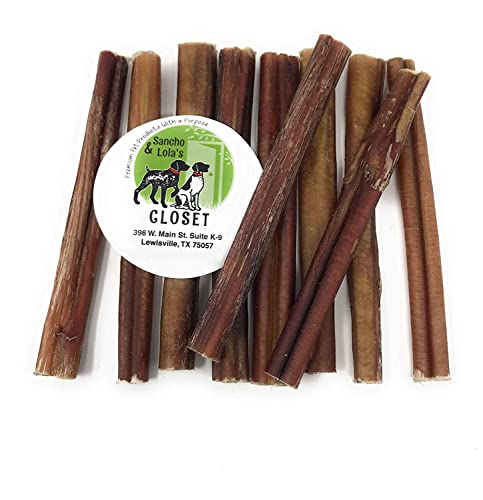 Sancho & Lola's Bully Sticks for Dogs Standard 9.5oz (10-12 Count) Made in USA - No Antibiotics No Growth Hormones, High-Protein Beef Pizzle Dog Chews