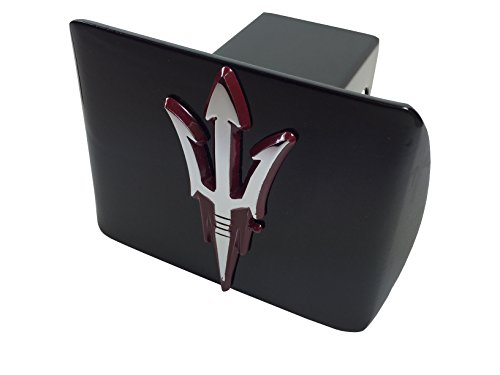 AMG Arizona State University Metal Emblem (Chrome with Maroon Trim) on Black Metal Hitch Cover