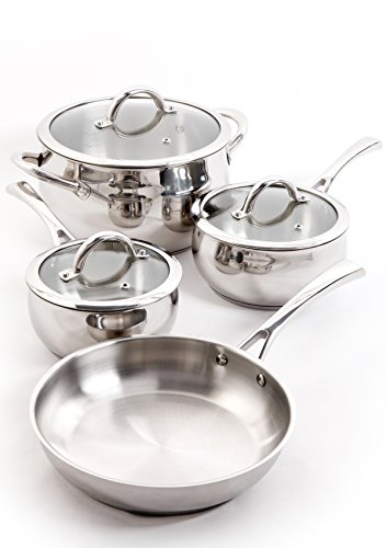 Oster Derrick 7-Piece Stainless Steel Cookware Set with Tempered Glass Lids, Semi Polished