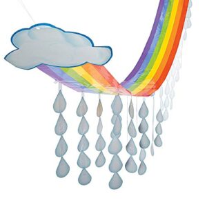 Fun Express Rainbow and Cloud Ceiling Decorations Hanging - 12-Foot Rainbow Ceiling Clouds with Rain Drops - Easy to Install Elevate Any Room with a Colorful Hanging Rainbow Clouds Decorations Party