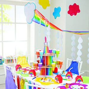 Fun Express Rainbow and Cloud Ceiling Decorations Hanging - 12-Foot Rainbow Ceiling Clouds with Rain Drops - Easy to Install Elevate Any Room with a Colorful Hanging Rainbow Clouds Decorations Party