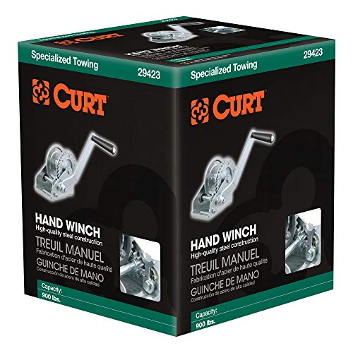 CURT 29423 Manual Hand Crank Boat Trailer Winch, 900 lbs Capacity, 6-1/2-Inch Handle, 3.25:1 Gear Ratio