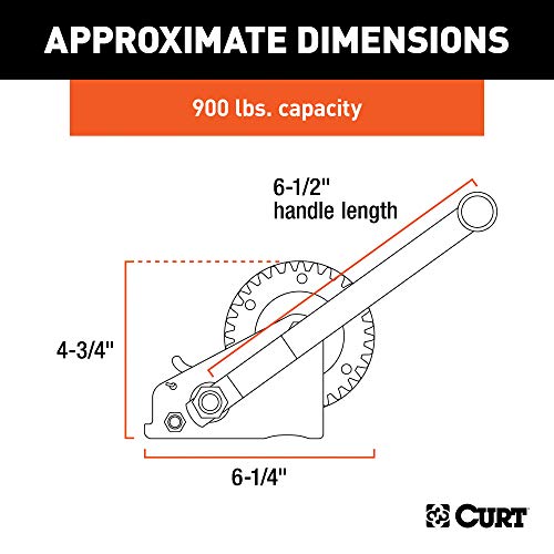 CURT 29423 Manual Hand Crank Boat Trailer Winch, 900 lbs Capacity, 6-1/2-Inch Handle, 3.25:1 Gear Ratio