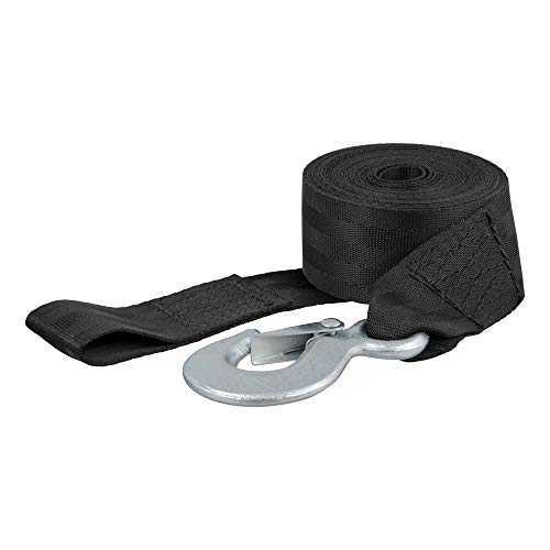 CURT 29450 2-Inch x 15-Foot Nylon Winch Strap with Hook, 3,300 lbs , Black