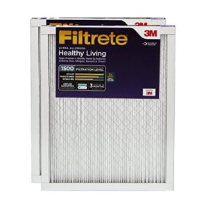 filtrete 14x25x1 air filter, mpr 1500, merv 12, healthy living ultra-allergen 3-month pleated 1-inch air filters, 2 filters