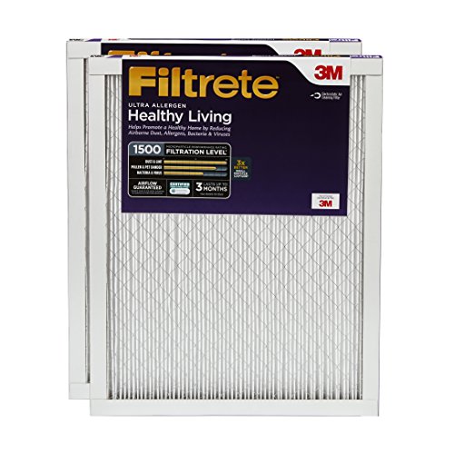 Filtrete 14x25x1 Air Filter, MPR 1500, MERV 12, Healthy Living Ultra-Allergen 3-Month Pleated 1-Inch Air Filters, 2 Filters