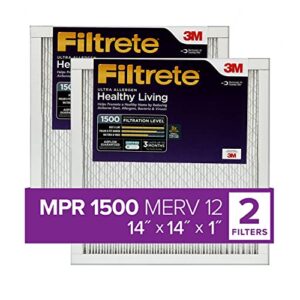 filtrete 14x14x1 air filter, mpr 1500, merv 12, healthy living ultra-allergen 3-month pleated 1-inch air filters, 2 filters