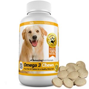 amazing omega 3 fish oil for dogs - itchy skin relief for dog dry skin and shedding - dog skin and coat supplement omega 3 for dogs - 120 bacon flavor chews