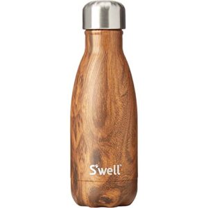 s'well stainless steel water bottle-9 fl oz-teakwood-triple-layered vacuum-insulated containers keeps drinks cold for 24 hours and hot for 12-bpa-free-perfect for the go