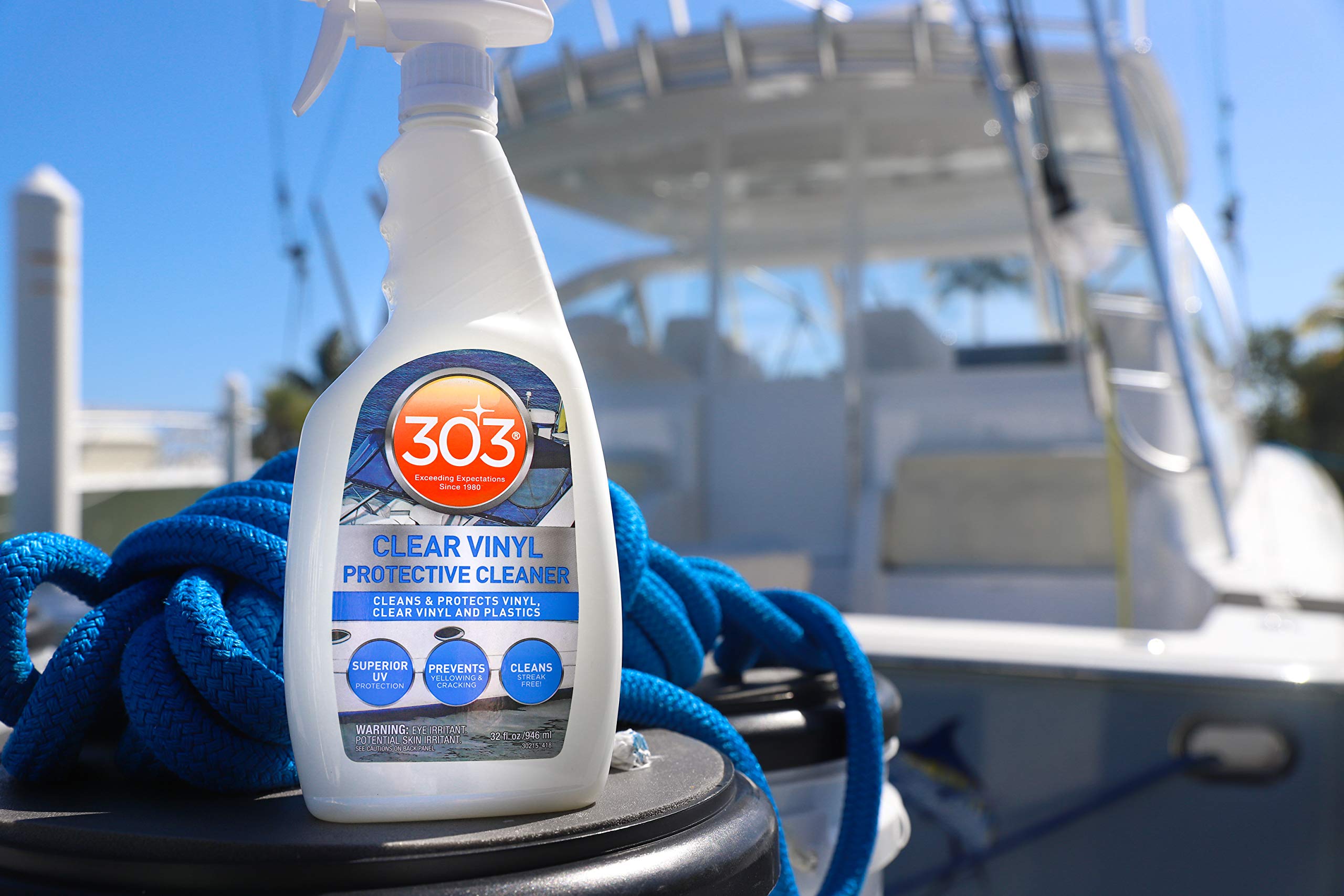 303 Marine Clear Vinyl Protective Cleaner - Cleans and Protects Vinyl, Clear Vinyl, and Plastics, Provides Superior UV Protection, Prevents Yellowing and Cracking, 32oz (30215) Packaging May Vary