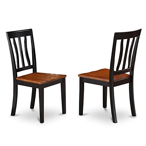 East West Furniture Antique Kitchen Dining Slat Back Wooden Seat Chairs, Set of 2, Black & Cherry