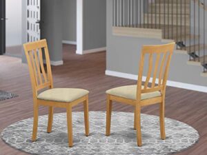 east west furniture antique dining linen fabric upholstered wooden chairs, set of 2, oak