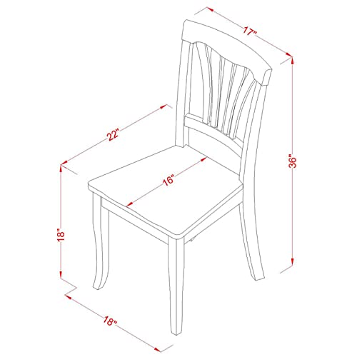 East West Furniture Avon Dining Room Slat Back Wood Seat Chairs, Set of 2, Oak